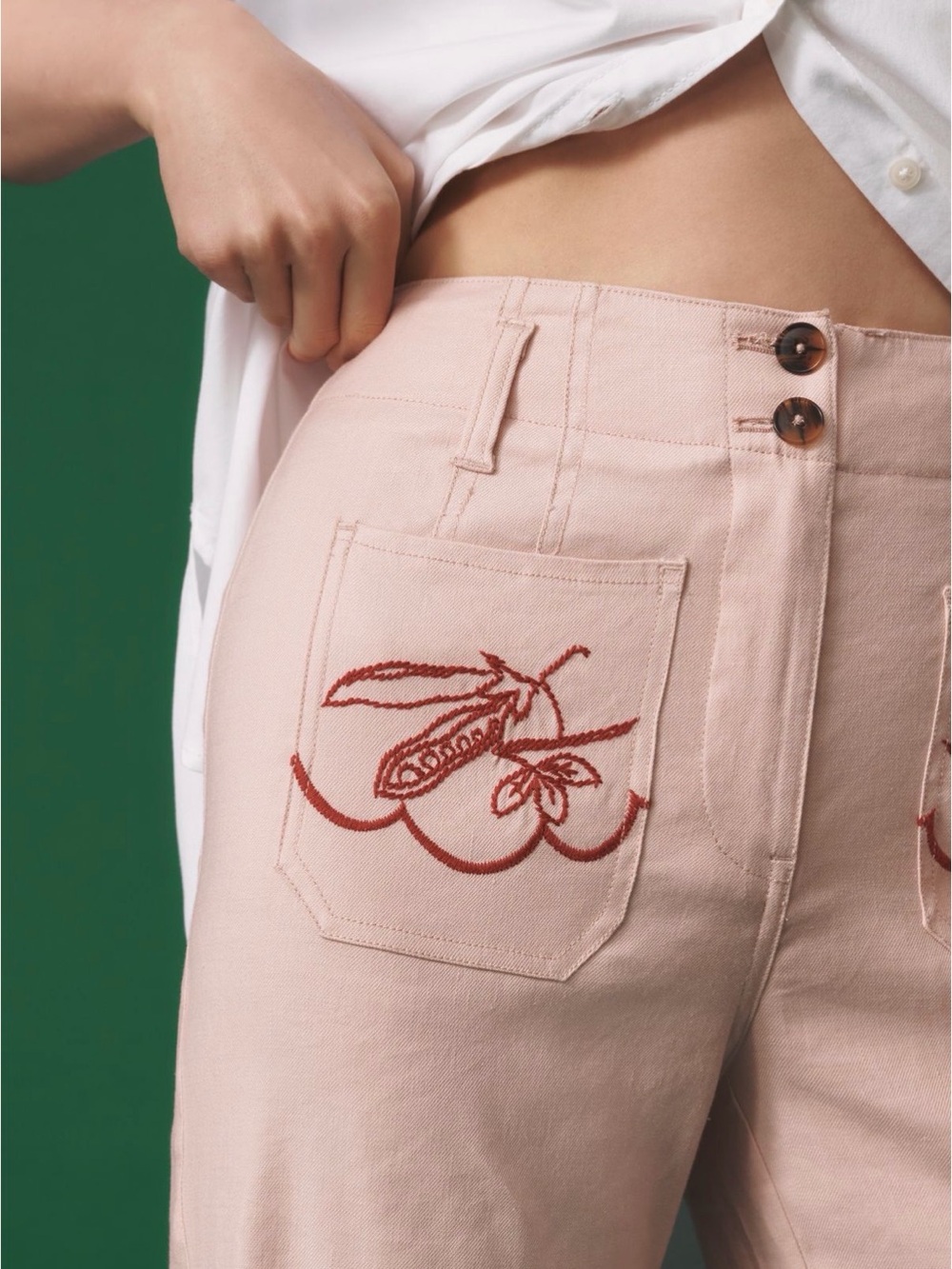 Anthropologie Pale Pink Wide-Leg Embroidered Pants - Picture 4 of 5